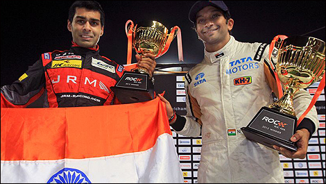 Karun Chandhok and Narain Karthikeyan celebrate their victory ROC
