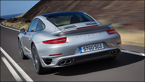 2014 Porsche Turbo S rear 3/4 view