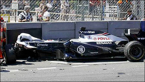 F1 Williams Monaco damaged Pastor Maldonado