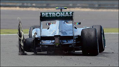 F1 Mercedes Pirelli tire exploded