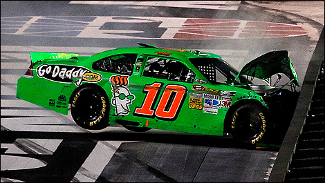 Danica Patrick crashing hard into the SAFER barriers.