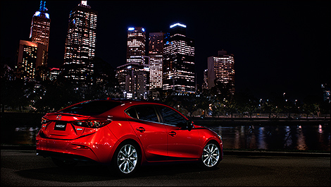 2014 Mazda3 GT rear 3/4 view