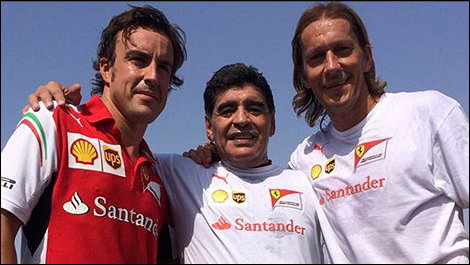 Fernando Alonso with Diego Maradona and Michel Salgado.