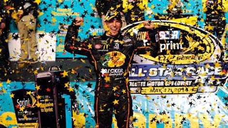 Jamie McMurray, driver of the #1 Bass Pro Chevrolet, celebrates in victory lane after winning the NASCAR Sprint Cup Series Sprint All-Star Race at Charlotte Motor Speedway on May 17, 2014 in Charlotte, North Carolina.