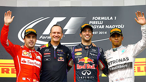 F1 Alonso Ricciardo Hamilton Hungary 2014 podium