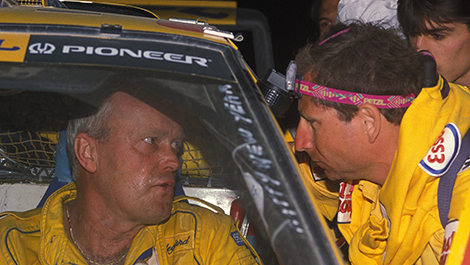 Bjorn Waldegaard and Peugeot boss Jean Todt, 1990 Paris-Dakar 