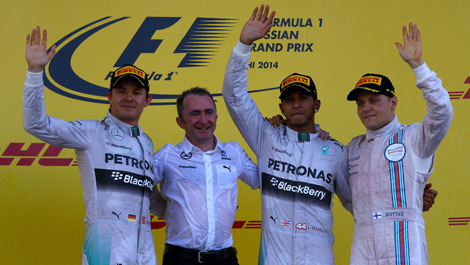 Nico Rosberg, Paddy Lowe, Lewis Hamilton, Valtteri Bottas Sochi Russia F1