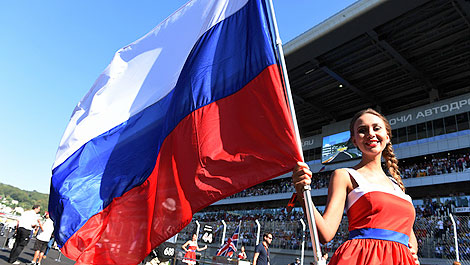 F1 Sochi grid girl Russia flag