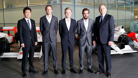 F1 McLaren Yasuhisa Arai, Jenson Button, Kevin Magnussen, Fernando Alonso Ron Dennis
